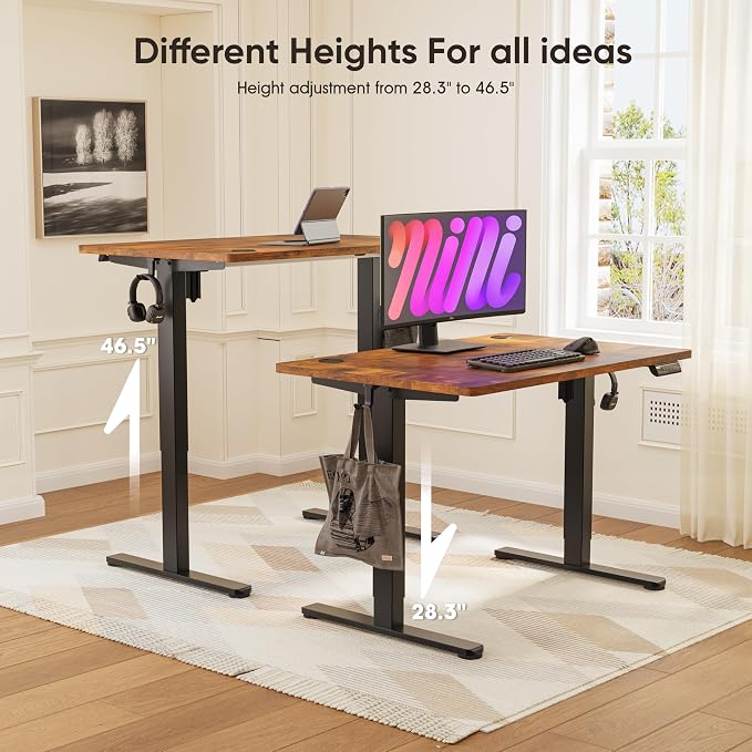 Monomi 39.4" Electric Standing Desk, Height Adjustable sit Stand up,Brown | Small Ergonomic Home Office Computer Desk Workstation with 3 Memory Setting and headphone hooks,Space Saving,Easy Install - Image 4