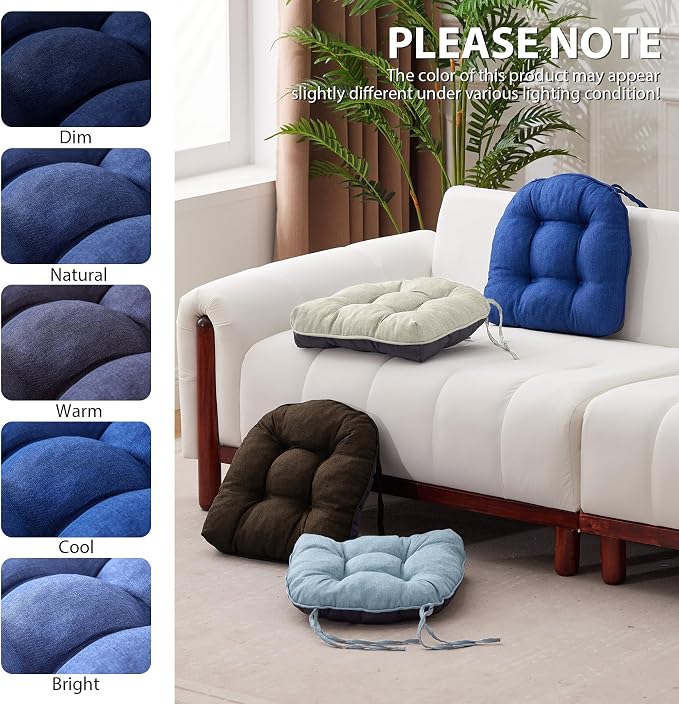 IASEAHK Chair Cushions for Dining Chairs, Seat Cushions for Kitchen Chairs, Indoor Seat Cushions with Ties, Tufted Foam Chair Pads, Non Slip Chair Cushions Set of 6, 15.5" x 15.5" x 4", Navy Blue - Image 7