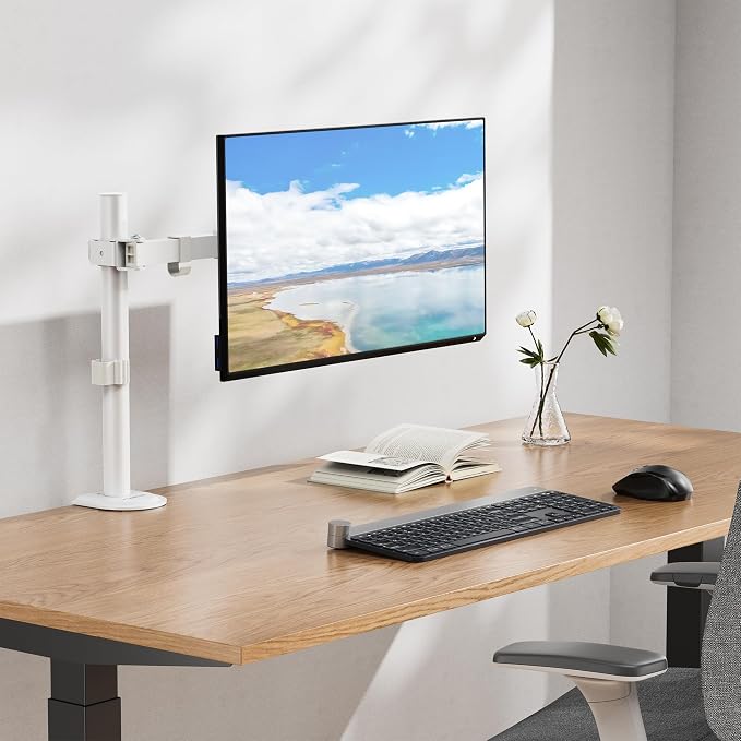 Mount-It! Single Monitor Arm Desk Mount, 17-32", White | Full motion with tilt, rotation, swivel & height adjustment along pole, clamp or grommet, VESA 75/100. - Image 6