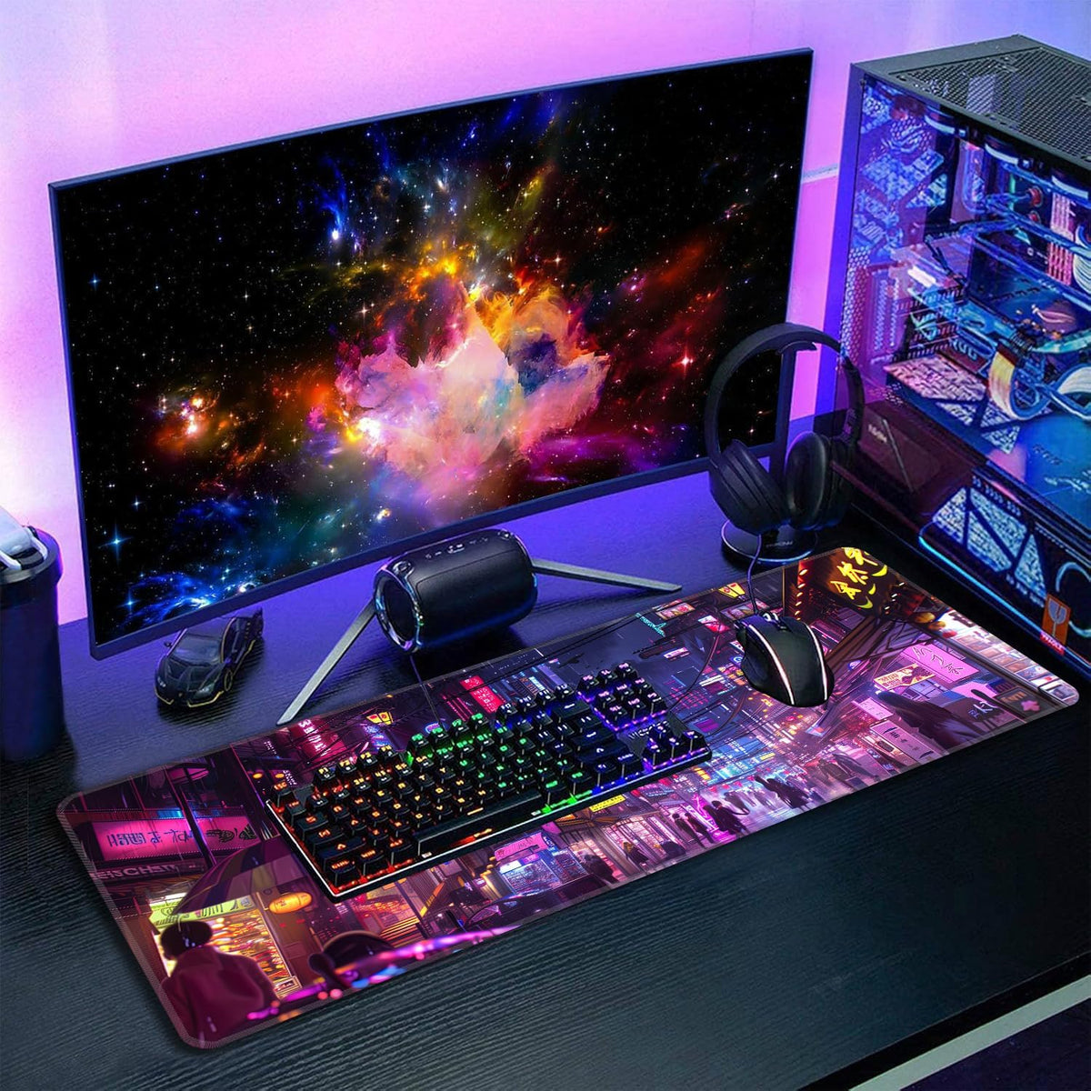 Cyberpunk Mouse Pad,XL 31.5"x11.8" Big Gaming Mousepad,Japanese Streets Large Extended Mouse Mat,Non-Slip Rubber Base Waterproof with Stitched Edges for Gaming Office Home - Image 7