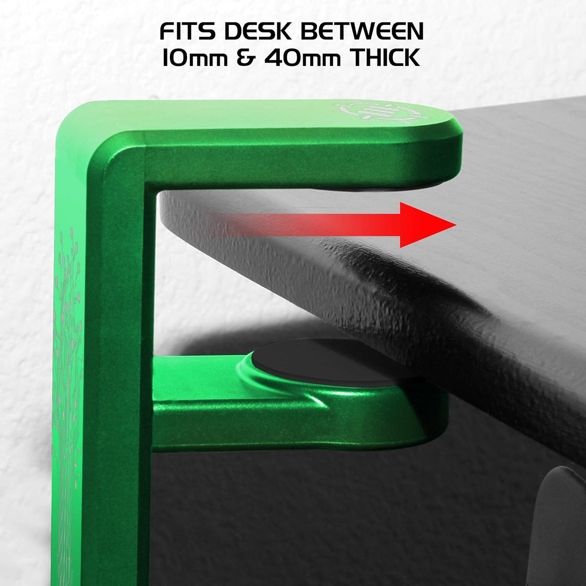 ENHANCE PC Gaming Headphone Holder - Desk Headphone Hanger Esports Headset Holder with Adjustable 360 Rotation, Under Desk Hook Clamp, Universal Fit - Built in Cable Clip Organizer - Green - Image 7