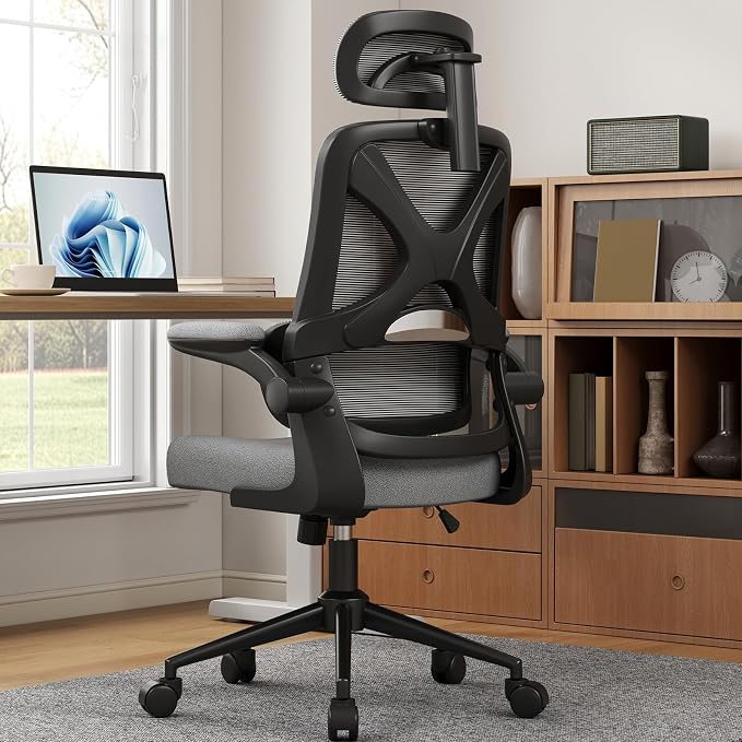 Ergonomic Office Chair - Desk Chair with Adjustable Headrest Lumbar Support Computer Chair - Mesh Comfy Chair with Flip-up Armrests - Gaming Chairs for Adults Home Office 330 LBS (Black+Gray) - Image 2