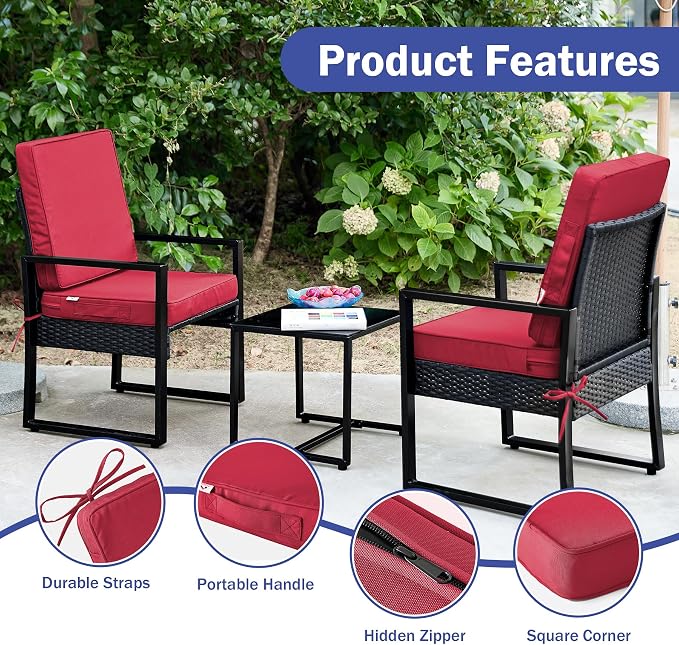 IPYNBAP Outdoor Cushions, Outdoor Chair Cushions 24x24x4 Inch, Cushions for Outdoor Furniture with Removable Cover, Waterproof & Fade Resistant Outdoor Seat Cushions for Patio, Lawn, Burgundy - Image 6