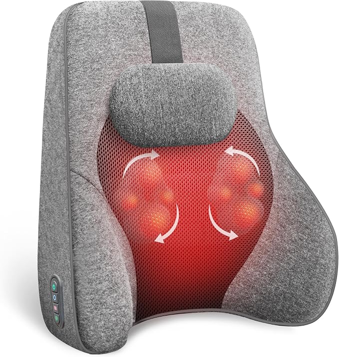COMFIER Back Lumbar Support Pillow for Office, Heated Back Support with 4 Shiatsu Massage Heads & Heating Function, Memory Foam Lumbar Pillow for Computer Gaming Chair-Gray by COMFIER