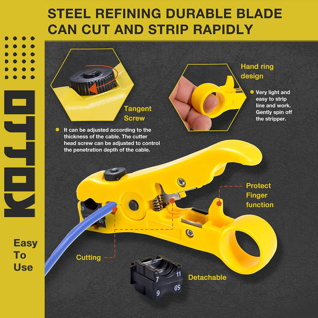 KOTTO Coax Cable Crimper Kit-Adjustable Compression Tool for RG6,RG59,RG11 - Image 4