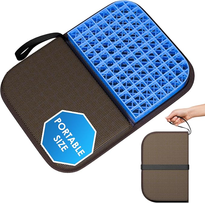 WISIMMALL Gel Seat Cushion Portable Massage Travel Cushions, 14.5" x 10.5" Thick Foldable Seat Cushion for Car Office Chair Wheelchair Hip, Coccyx, Sciatica, Pressure Sores Tailbone Pain Relief by WISIMMALL