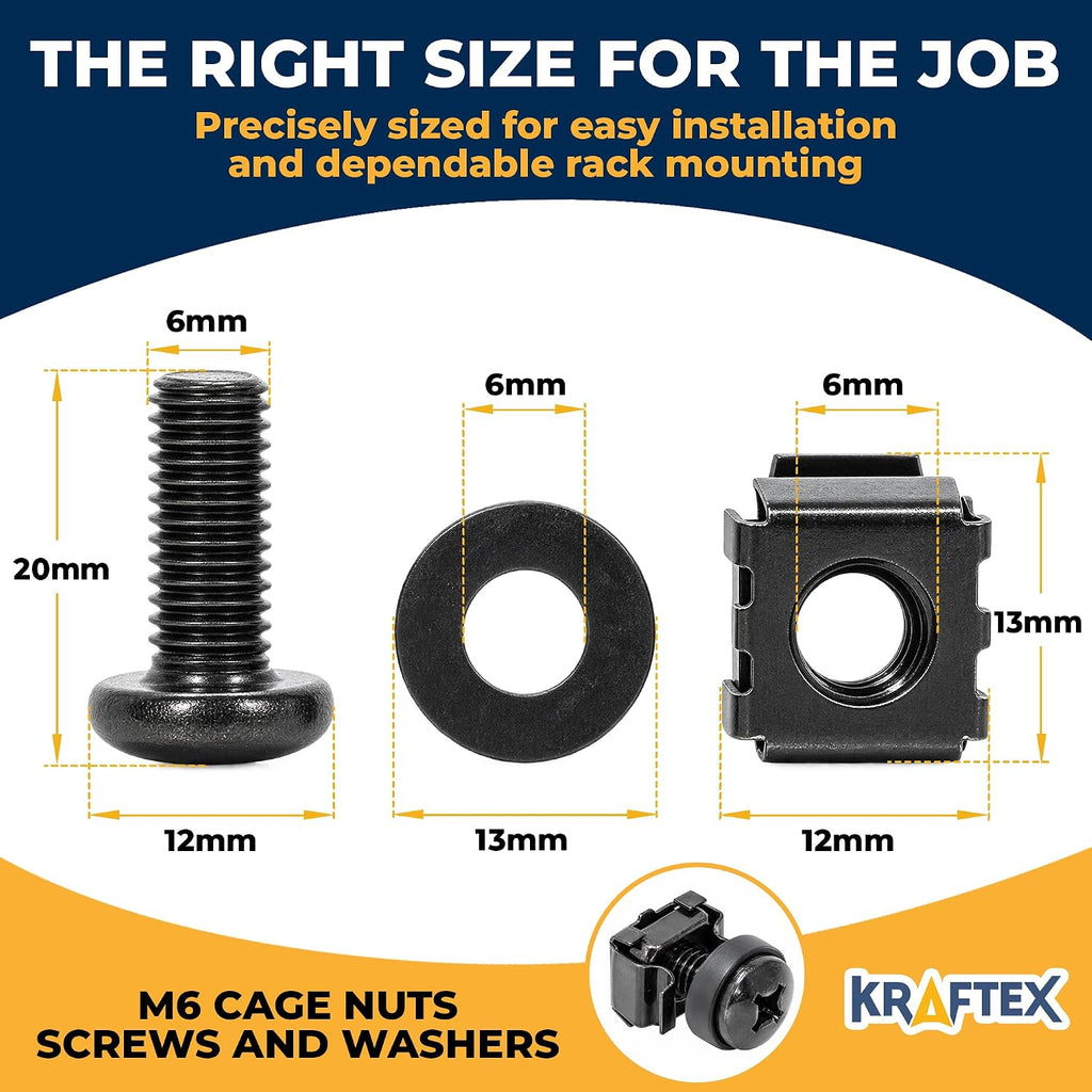 M6 Cage Nuts, Screws and Washers [Size: M6 x 16mm 150 Pack] Rack Mount Screws Hardware for use with Network and Server Rack Accessories, Routers, Cabinets and Enclosures. - Image 2