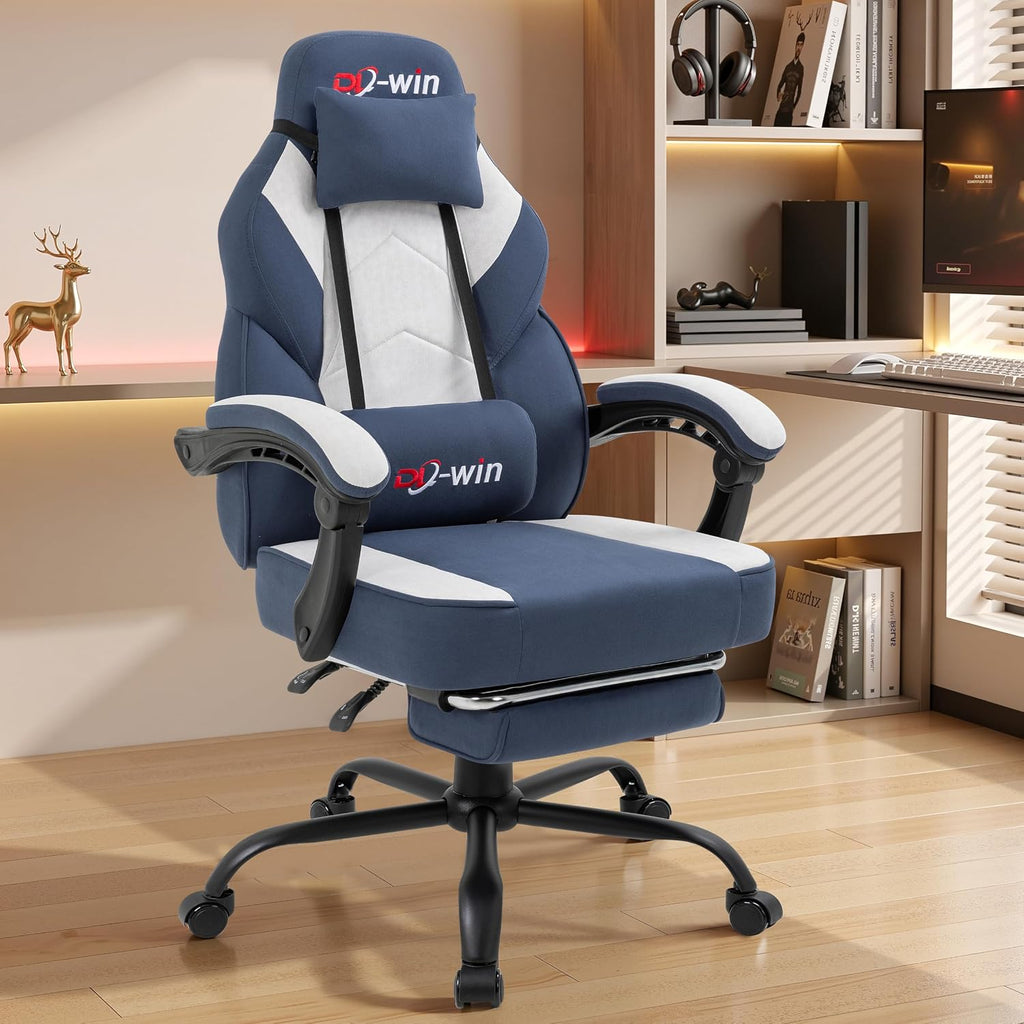 Video Gaming Chair for Adults, Computer Chair with Footrest and Ergonomic High Back, Big and Tall Gamer Chair with Massage Lumbar Support (Light Blue Fabric) - Image 7