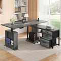 63'' L Shaped Desk with 3 Drawers Electric Standing Desks Grey | with Storage Computer Desk Adjustable Height with Power Outlets 4 Memory Presets for Home Office by Homiflex