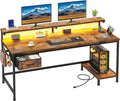 47.2" Office Desk with Power Outlet & Monitor Stand,Rustic Brown by DurayLoly