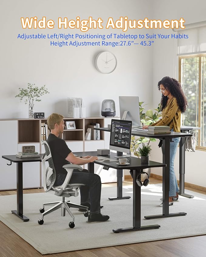 YIHAYO L Shaped Standing Desk Adjustable Height, 63 x 55 Inches Electric Corner Standing Desk with Splice Board, Computer Desk for Home Office, Black - Image 4