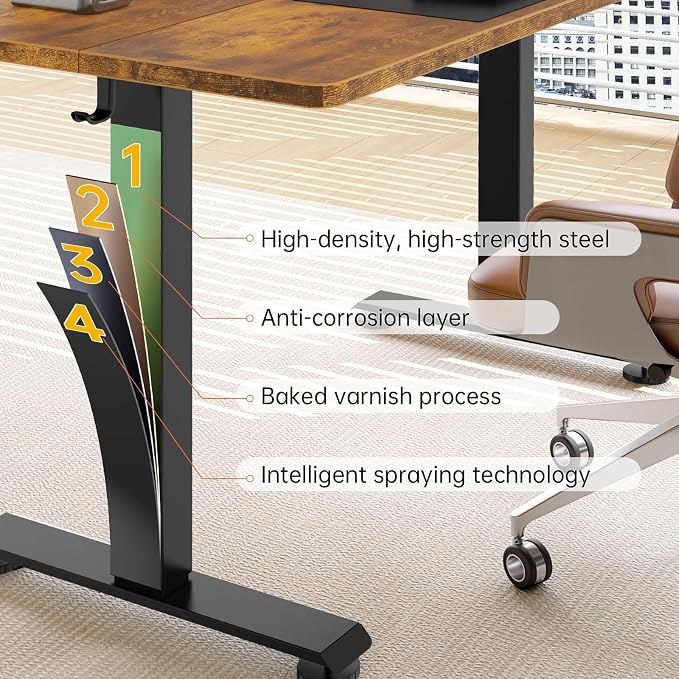 Veken 63×27.6 Inch Large Electric Standing Desk, Gaming Table, Brown | Height Adjustable Sit Stand Up Computer Tables for Home Office, Study , Writing, Suit students, employees and group work - Image 7