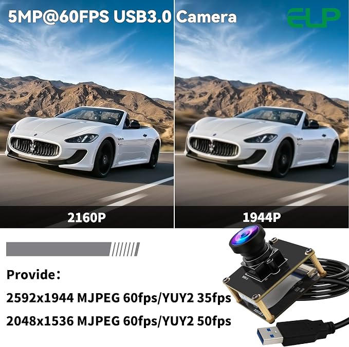 ELP 5mp 60fps Global Shutter USB3.0 Camera Module Wide Angle 120degree Webcam Board for Computer Mini UVC USB3.0/2.0 PC Camera High Speed Lightburn Cameras for Laser OG05B10 Webcamera for Laptop - Image 4