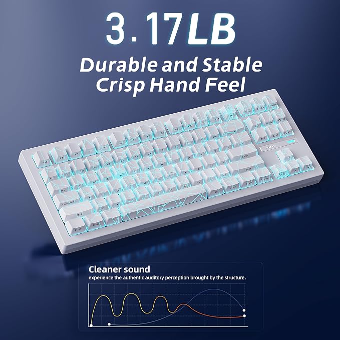 ZORNHER ZH870 Wireless Gaming Mechanical Keyboard,80% White Gaming Keyboard with White Spider Web IMD PC Keycaps,Creamy Sounding Linear Switches,Hot-Swappable,RGB Backlit - Image 3
