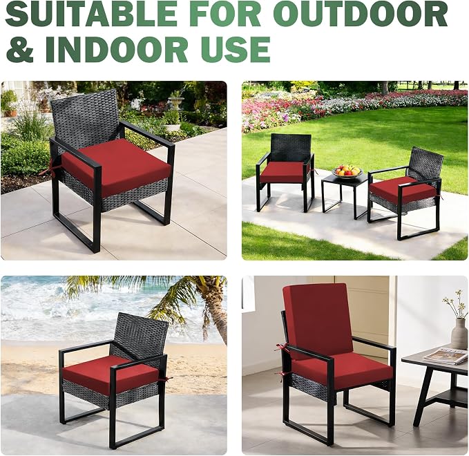 Outdoor Chair Cushions Set of 2, 19x19x3 Inch Waterproof & Fade Resistant Patio Furniture Seat Cushions with Ties, Square Outdoor Dining Chair Cushions for Lawn, Garden, Deck & Yard, Burgundy - Image 6