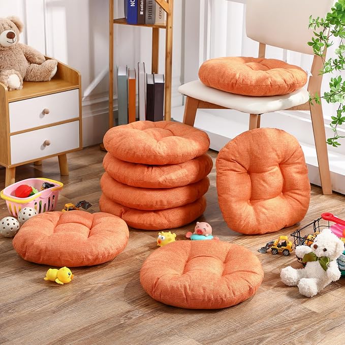 Fumete 8 Pcs Round Floor Cushions for Classroom Kids,Orange | 16 Inch Diameter, Students Flexible Seating Pillows, Home Daycare School Reading Yoga Meditation, Soft Cushioned - Image 4