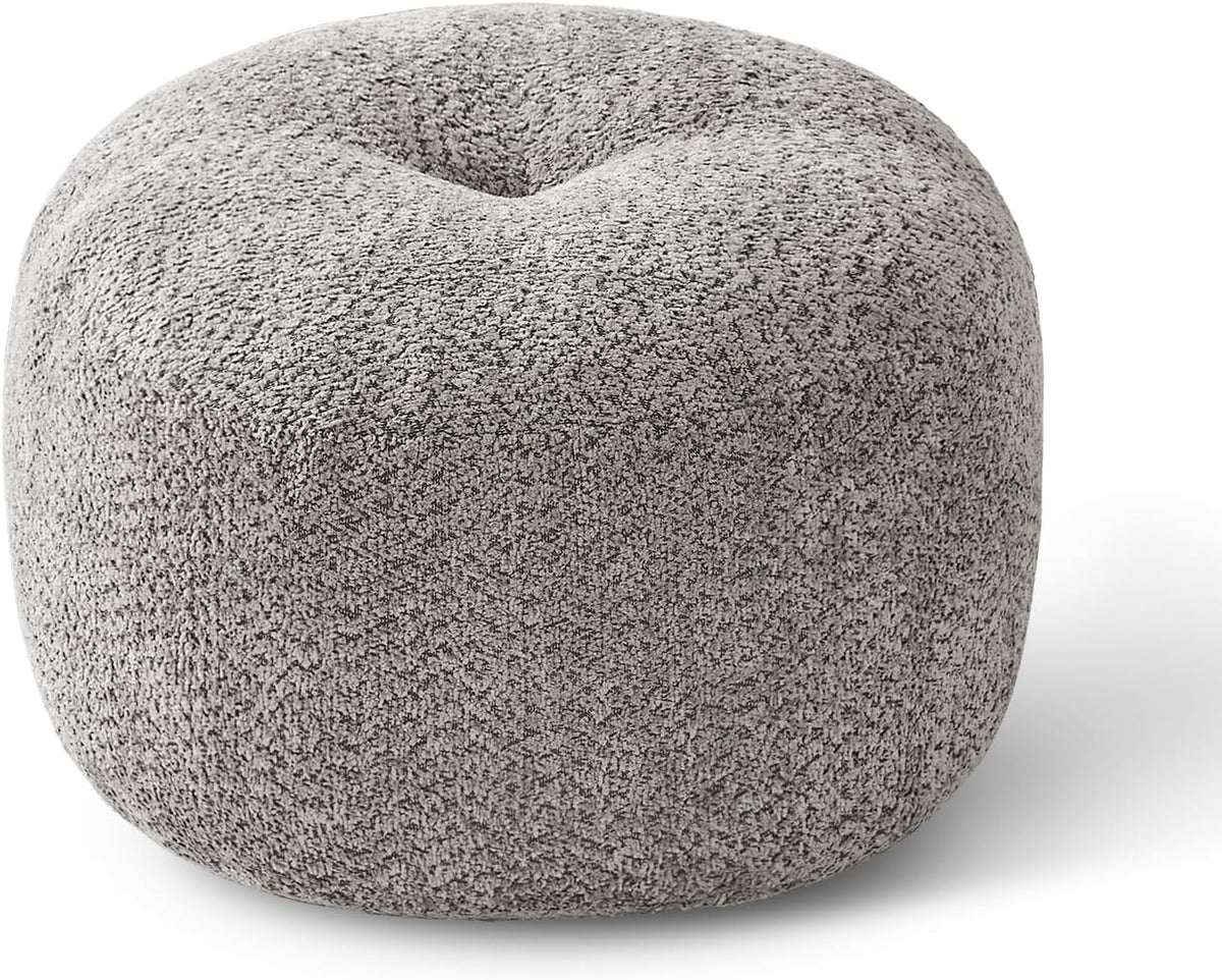 Round Ottoman,Chenille Pouf Foot Rest,Light Grey,20x15 in - Image 8