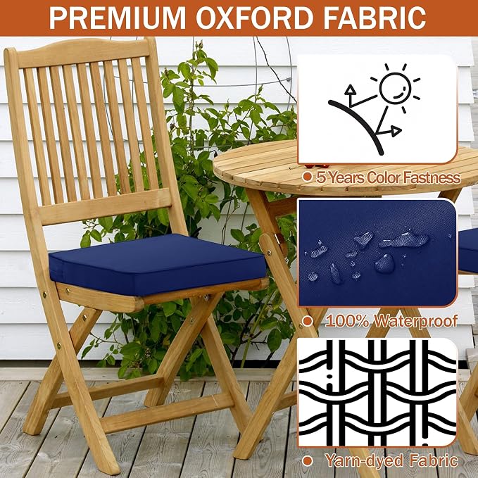 Outdoor Chair Cushions Set of 4, 19 x 19 x 3 Inch Seat Pads | Waterproof Patio Chair Cushions with Tie, Fade Resistant Cushions for Outdoor Furniture Garden Lawn, Navy Blue - Image 4