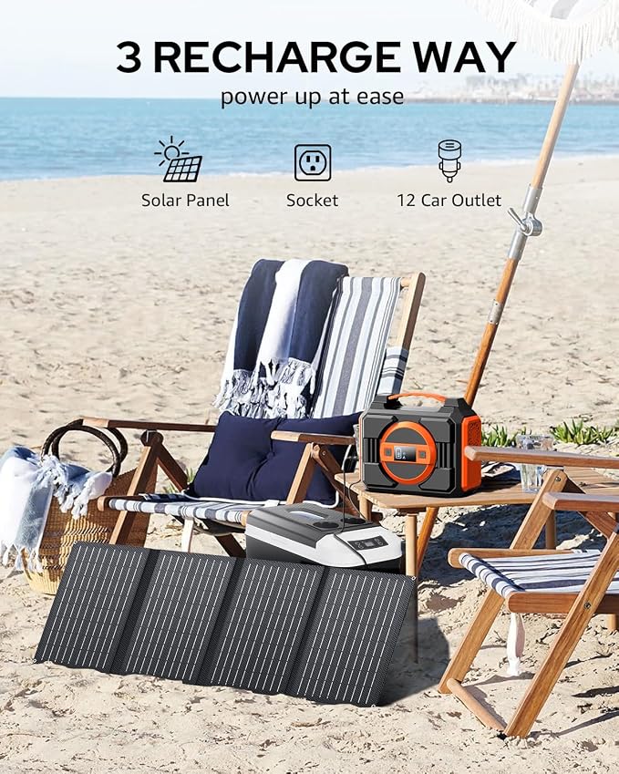 Portable Solar Generator, 300W Portable Power Station with 40W Solar Panel | 220Wh Lithium Battery Power Pack with Pure Sine Wave AC Outlet, Solar Powered Generator for Outdoor Camping RV Van Travel - Image 3