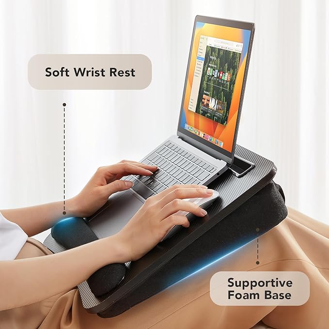 HUANUO Laptop Lap Desk - Portable Lap Desk with Pillow Cushion, Fits up to 15.6 inch Laptop, with Anti-Slip Strip & Storage Function for Home Office Students Use as Computer Laptop Stand- Black - Image 3
