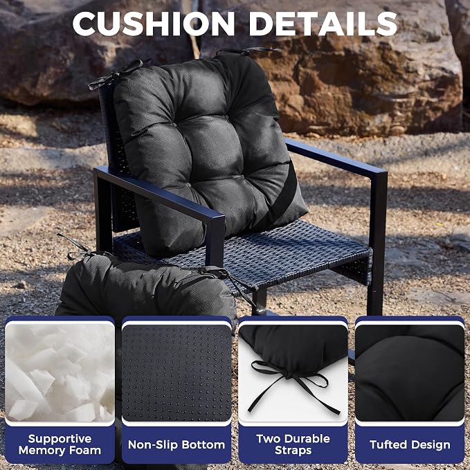 IASEAHK Outdoor Chair Cushions Set of 4, 19" x 19" x 5", Waterproof Outdoor Seat Cushions for Patio Furniture, Fade-Resistant Patio Chair Cushion, Dining Wicker Chair Pads for Porch Garden, Black - Image 3