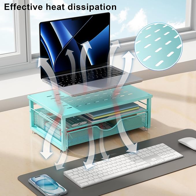 gianotter Computer Monitor Stand Riser with Drawer | Desk Organizers and Accessories Desk Accessories & Workspace Desktop Organizers Storage for Printer Stand (Blue) - Image 3