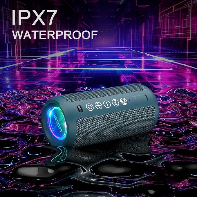 Ortizan Portable Bluetooth Speaker, IPX7 Waterproof, Wireless, Dark Blue | Deep Bass, Bluetooth 5.3, LED Lights, Wireless Stereo Pairing, 30H Playtime, for Home/Outdoor/Party/Beach, Birthday Gift - Image 7