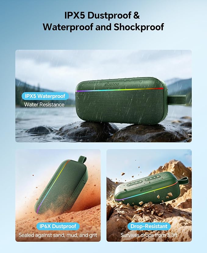 Portable Bluetooth Speaker, 60W Max with BassBoost,Waterproof and Dustproof | Bluetooth 6.0, TWS & Auracast, Shockproof, 6 RGB Modes, DSP Chip, Wireless Speaker for Outdoor, Beach, Travel,Party & Home - Image 3