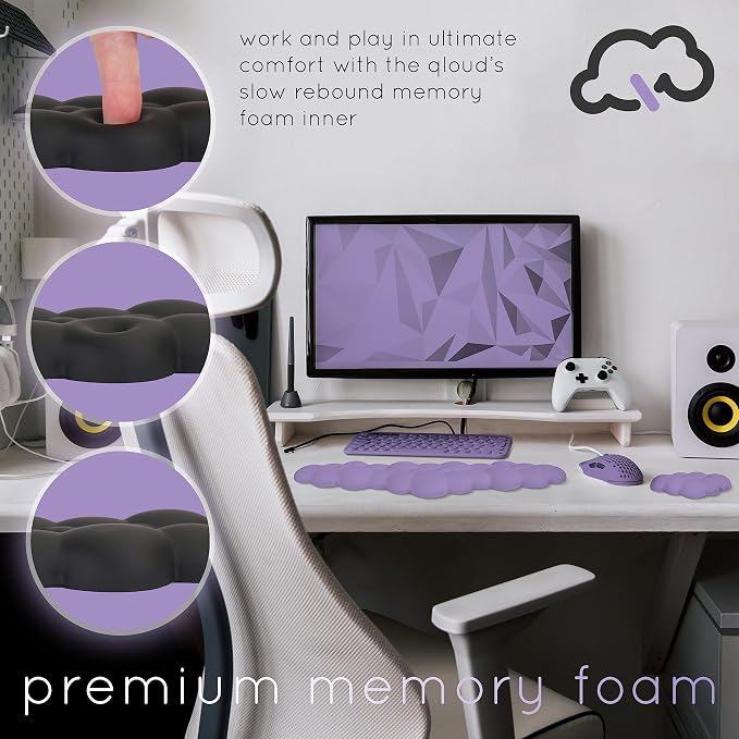 Purple Cloud Keyboard Wrist Rest – Create-ables Qloud Purple Wrist Rest for Computer Keyboard and Mouse, Ergonomic Memory Foam Wrist Pad with Non-Slip Base, Includes Cloud Mouse Pad - Image 7
