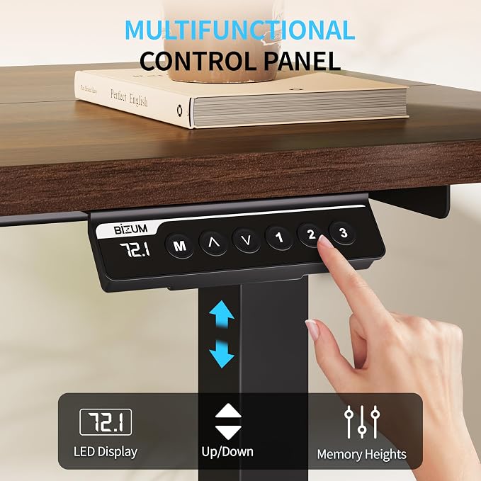 BIZUM Electric Standing Desk, 55x24 inches Height Adjustable Desk, Sit to Stand Desks Memory Gaming Computer Workstation for Home Office, Dark Walnut - Image 7