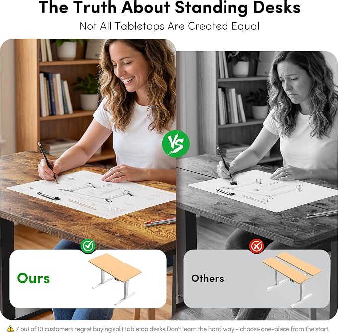 FEZIBO One-Piece Standing Desk, 55"x28" Seamless Tabletop Electric Height Adjustable for Home Office, Study Rooms & Multi-Device Workstations, Rustic Brown - Image 4