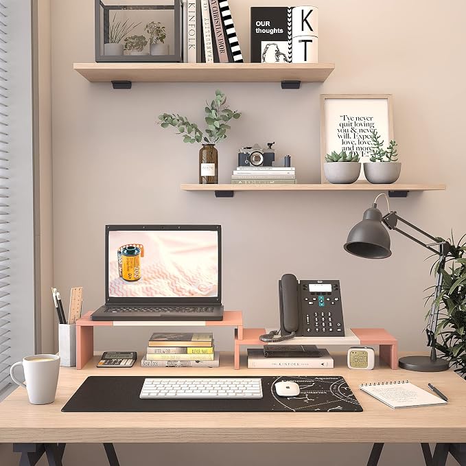 WESTREE Dual Monitor Stand - Monitor Stand Riser - 2 Shelf Computer Monitor Stand with Adjustable Length and Angle, Monitor Stands for 2 Monitors, Desktop Organizer Stand Office Furniture for PC, Computer, Laptop - Image 4