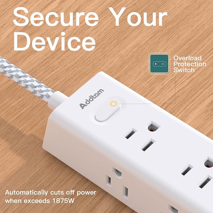 20FT Long Extension Cord, Power Strip with 12 AC Multiple Outlets & 4 USB | Flat Plug Wall Mount, 1050J Overload Surge Protection, Outlet Extender for Home Office Garage Workshop, ETL Listed, White - Image 8
