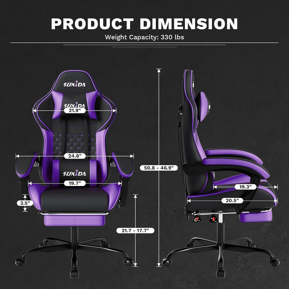 Ergonomic Video Gamer Chairs Gaming Computer Chair Gamer Chairs for Adults Massage Lumbar Support Swivel Height Adjustable Headrest Backrest - Image 3