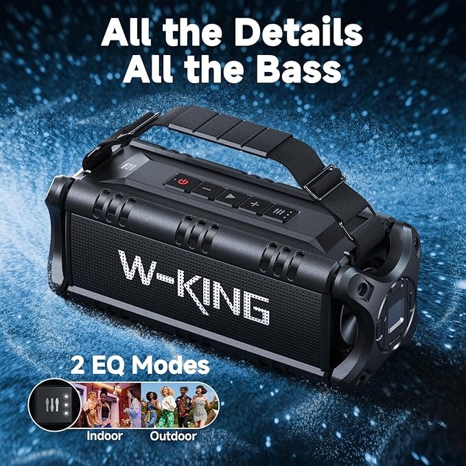 W-KING Bluetooth Speaker, 90W Max Loud IPX6 Waterproof Portable Speaker, 50W Deep Bass/Subwoofer *2/40H/EQ/TF/AUX, 105dB Large Boombox Outdoor Speakers Bluetooth Wireless for Party/Camping/Jobsite - Image 6