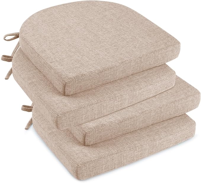 downluxe Indoor Chair Cushions for Dining Chairs, Kitchen Chair Pads with Ties and Non-Slip Backing, 16" x 16" x 2", Oatmeal Beige, 4 Pack by Downluxe