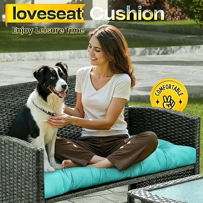 MAGIC ELEPHANT Outdoor Bench Cushion, Memory Foam Loveseat Cushion for Patio Furniture Wicker Chair, Settee Porch Swing Seat Cushion, 44 x 19 Inches (Turquoise) - Image 6