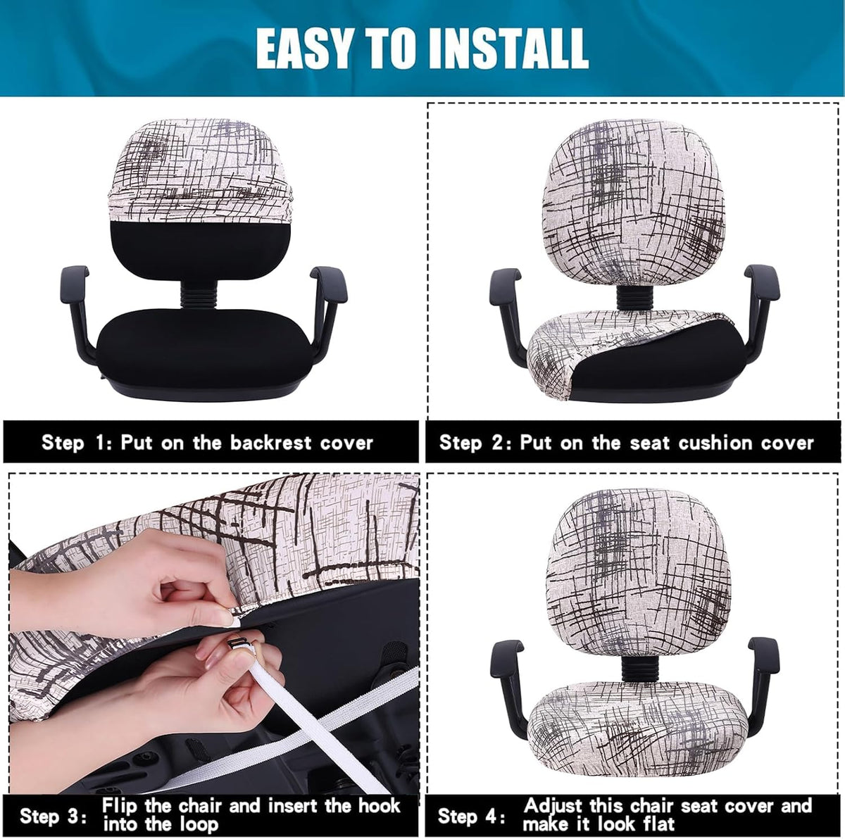 Smiry Stretch Printed Office Computer Desk Chair Covers for Seat & Backrest - Image 7
