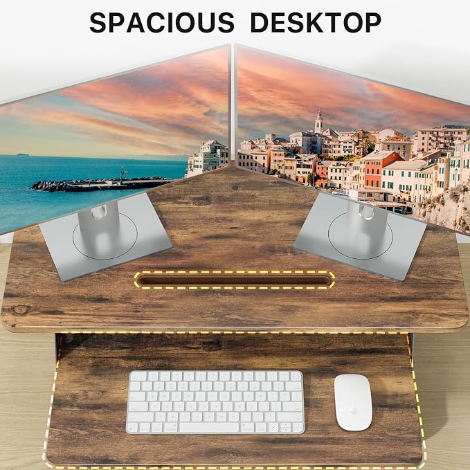 JOY worker Standing Desk Converter, 32" Height Adjustable Sit Stand Riser | Rustic Brown Table Top Stand Up desk with Fixed Keyboard Tray, Monitor and Laptop Workstation, Particle Board, Home Office - Image 4