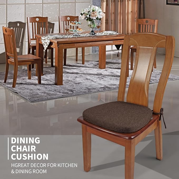 SINOSSO 4 Pack Memory Foam Chair Cushions for Dining Chairs, Friendly Woven Fabric 16" U-Shape Comfortable Kitchen Chair Pads, Removable Slip Resistant Seat Cushions (Set of 4, Dark Brown) - Image 2