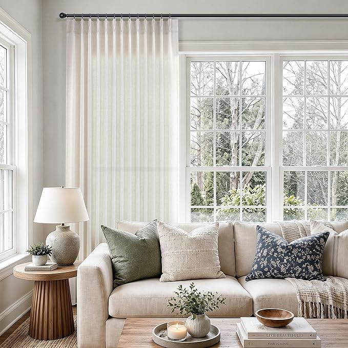 Extra Wide 70 Inch Natural Pleated Linen Curtains 102 Inch Long 1 Panel | Hokibero Ivory Light Filtering Sheer Curtain,Pinch Pleat Back Tab Hooks Rings,Boho Textured Privacy Drapes for Bedroom Window - Image 3