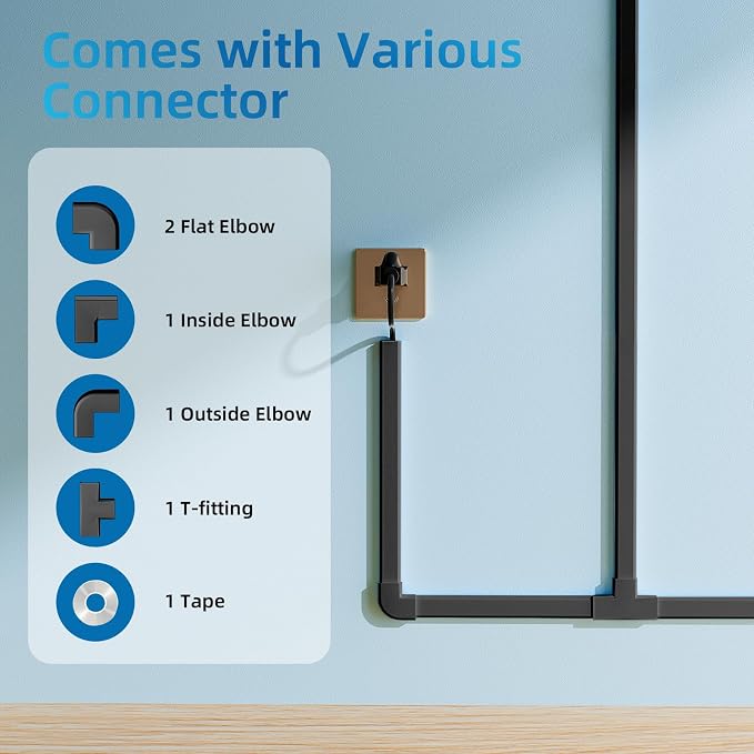 Yecaye 142in Wall Cord Hider for 2-3 Cords, W0.94in H0.47in, Black | Medium Cord Covers for Wires on wall, On-Wall Cord Cover Cable Concealer - Image 3