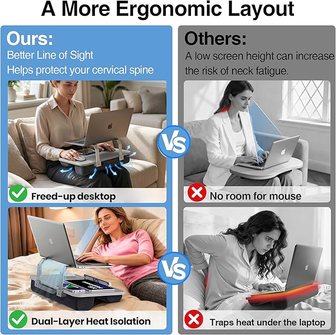 V-Hold Laptop Lap Desk with Foldable Stand, Lightweight Laptop Stand for Bed, Fits up to 15.6" Laptops & MacBook, Lightweight Lap Tray Table with Pillow Cushion for Bed & Couch - Image 6