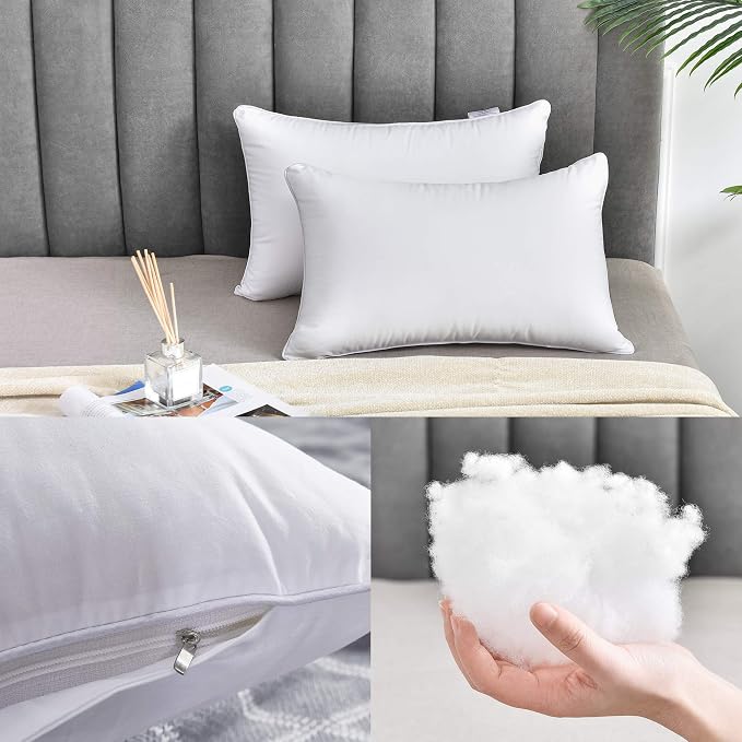 Oubonun 12x20 Lumbar Throw Pillow Inserts 2 Pack, 100% Cotton Breathable Cover Plump Rectangle Square Cushion Inserts White Decorative Pillows for Living Room Bedroom Office - Image 5