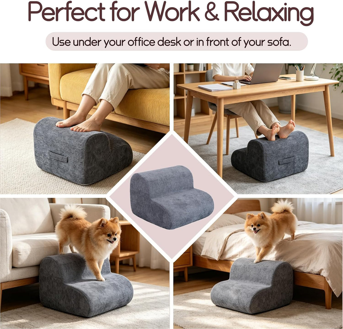 Foot Rest for Under Desk at Work,Ergonomic 2-Height Sponge Foot Stool for Office, Home,Sofa & Gaming Chair, Desk Accessories Footrest Cushion to Support Legs,Relax Ankles & Relieve Pain(A-Light Gray) - Image 6
