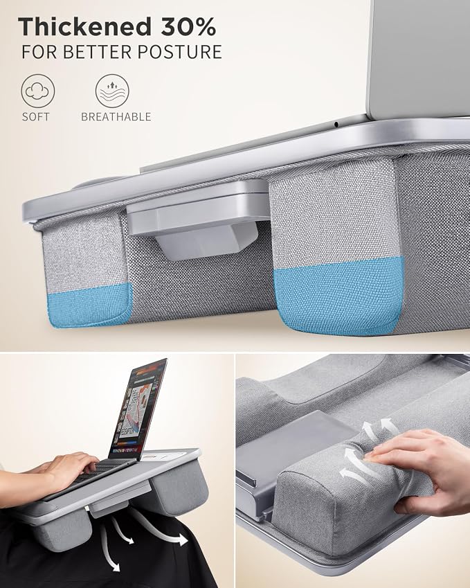SAIJI Lap Desk with LED Light, Portable Laptop Tray with Cushion | Fits Up to 17" Laptops & MacBook, Lap Desks for Writing and Working, Leather Top, with Drawer, Wrist Rest and Phone Holder - Image 6