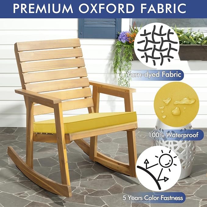 Outdoor Chair Cushions Set of 2, 22 x 22 x 3 Inch Deep Seat | Waterproof Patio Chair Cushions with Tie, Fade Resistant Cushions for Outdoor Furniture Garden Lawn, Yellow - Image 3