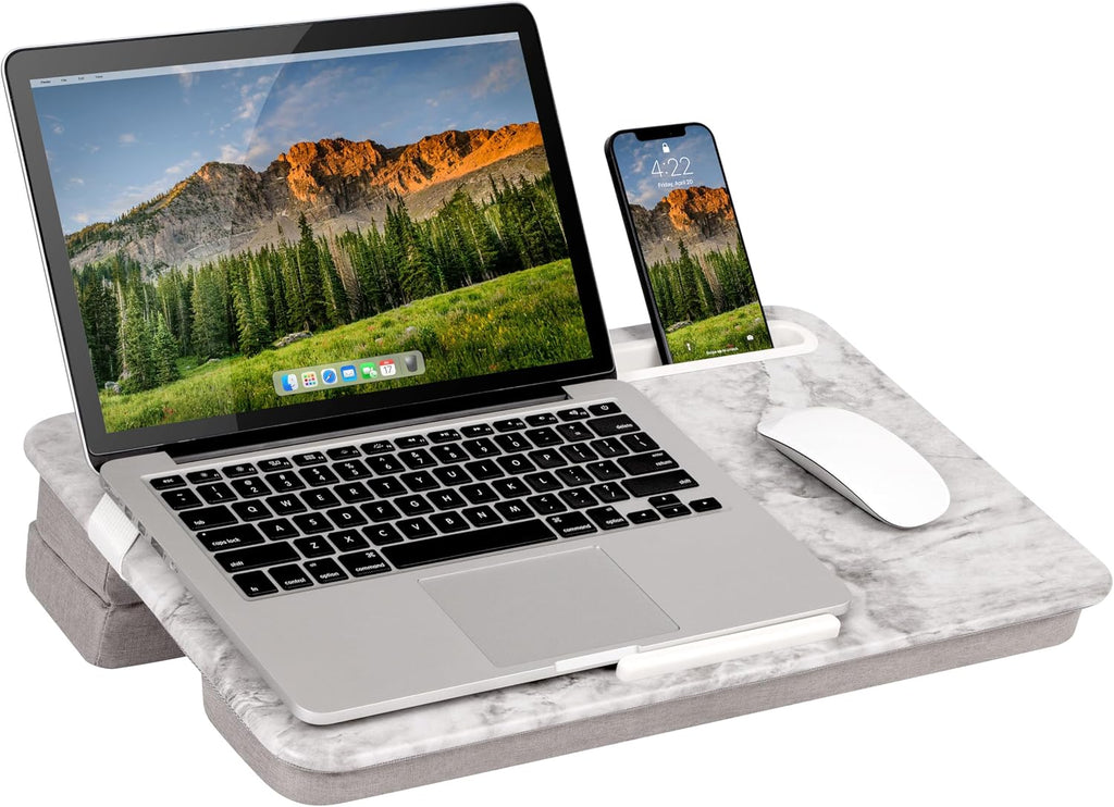 LAPGEAR Elevation Lap Desk – White Marble, Fits 15.6” Laptops by LapGear