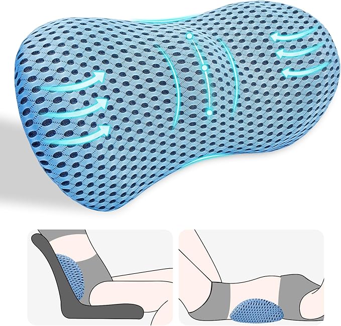 kasney Lumbar Support Pillow for Office Chair, Back Support Pillow, Blue | Memory Foam Lumbar Pillow for Low Back Pain Relief, Ergonomic Streamline Car Seat, Office Chair, Recliner and Bed by kasney