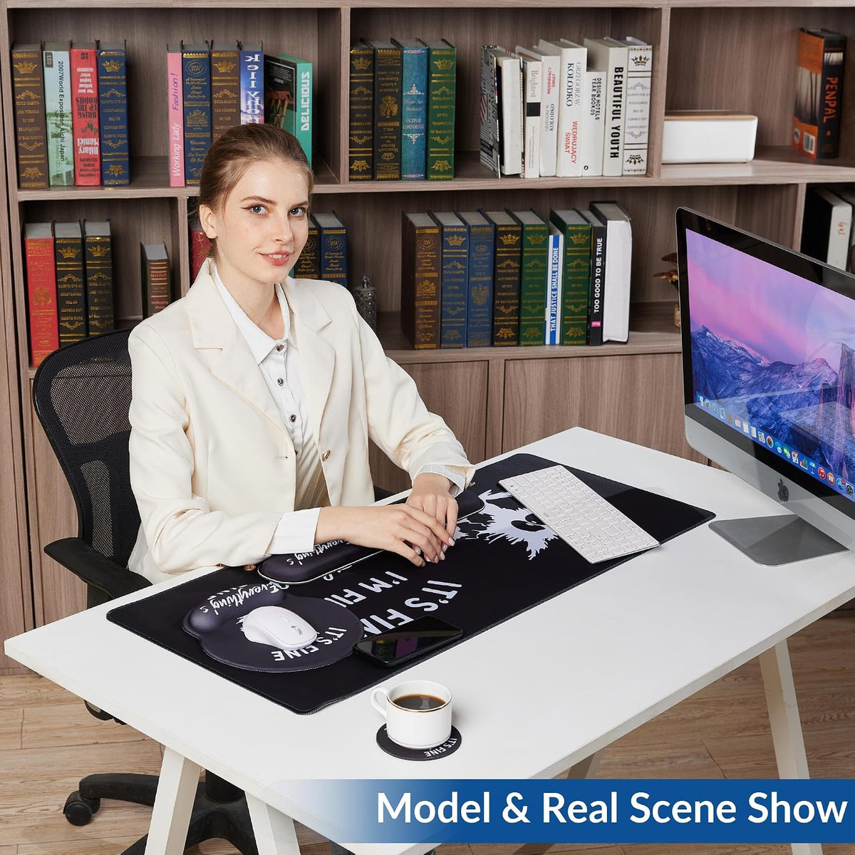 Desk Mat Set Keyboard and Mouse Pad with Wrist Rest Support - Image 2